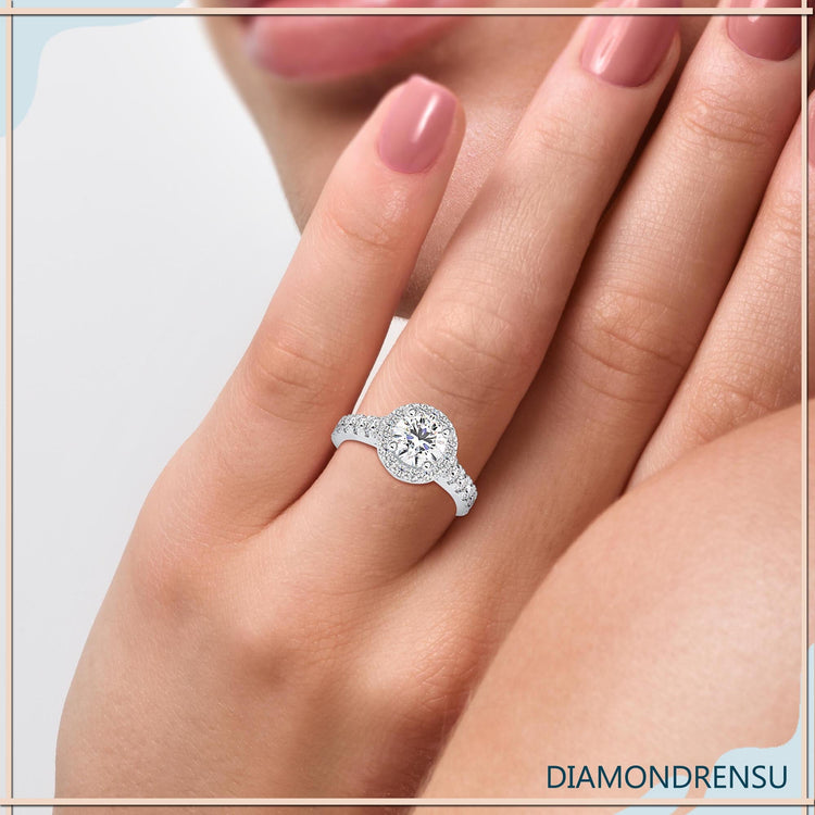 Round diamond ring with handmade pave band design.