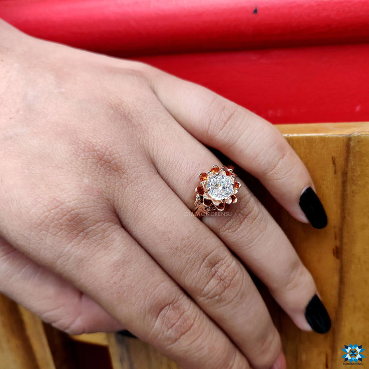 Gold floral ring 4 prong ring