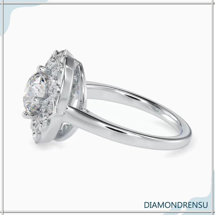 Buy engagement ring with milgrain edges and antique styling.