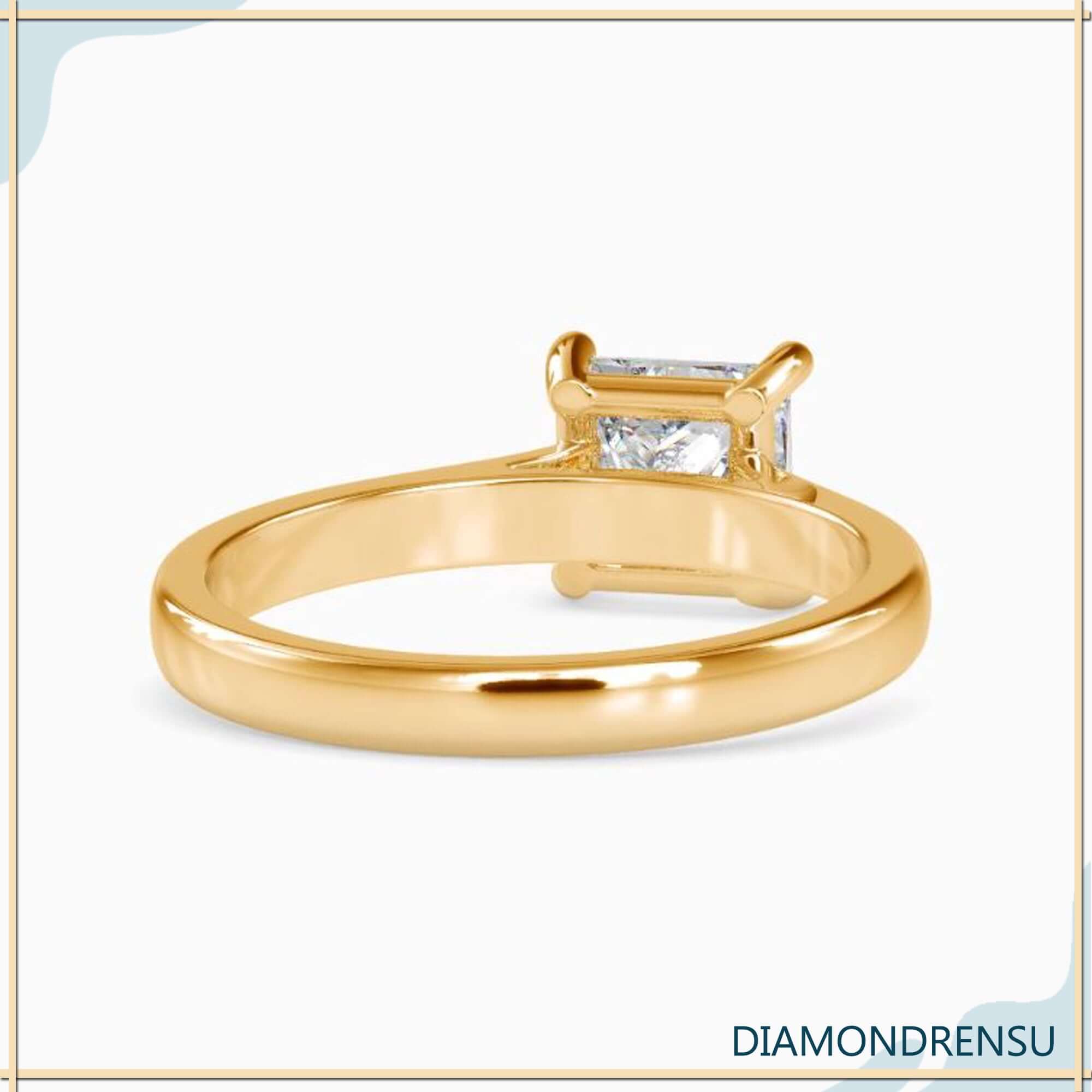 Custom engagement ring in white gold with princess lab diamond.