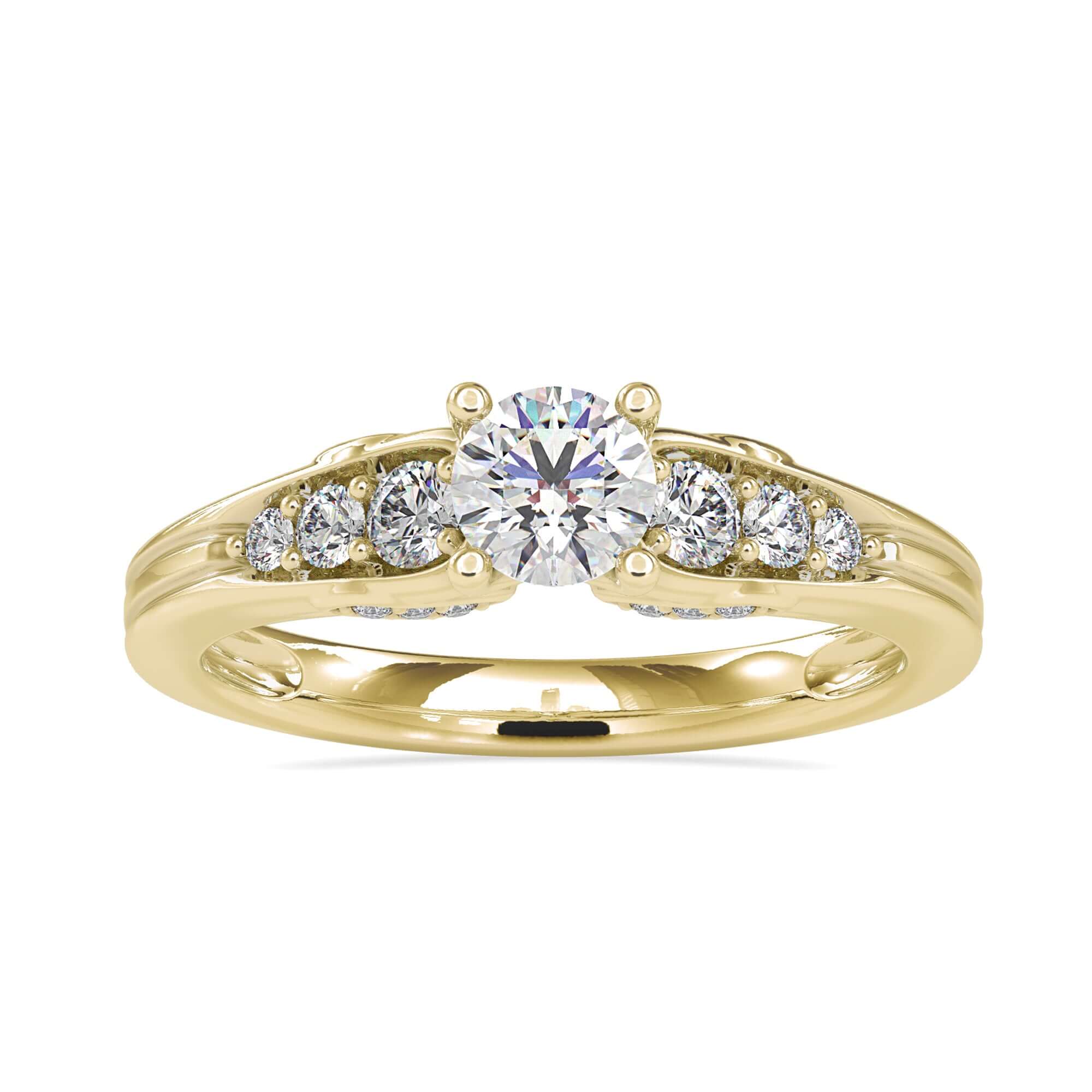 Rose gold 7 stone engagement ring with brilliant cut diamonds.