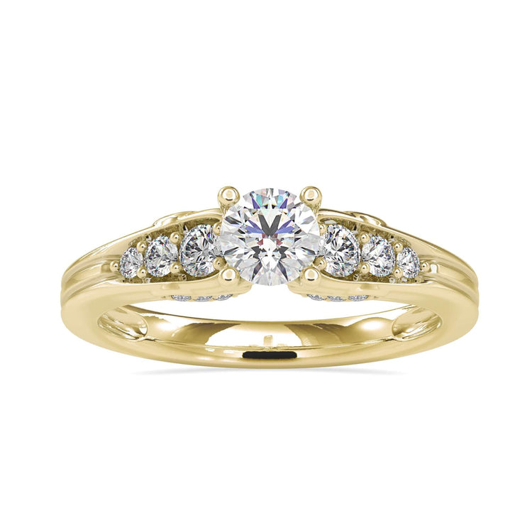 Rose gold 7 stone engagement ring with brilliant cut diamonds.