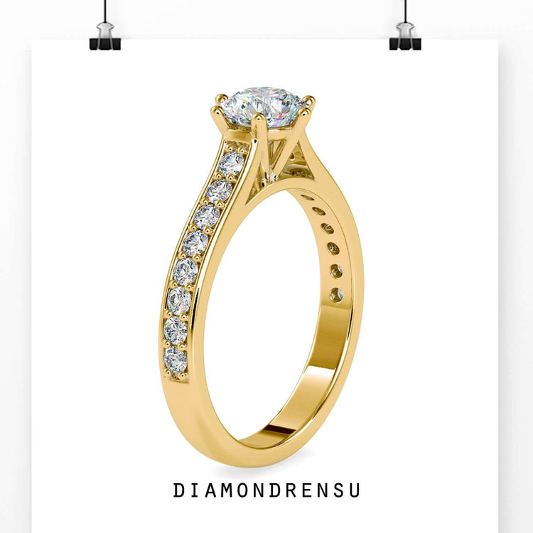 UK engagement ring with channel band and 6 prong centre.