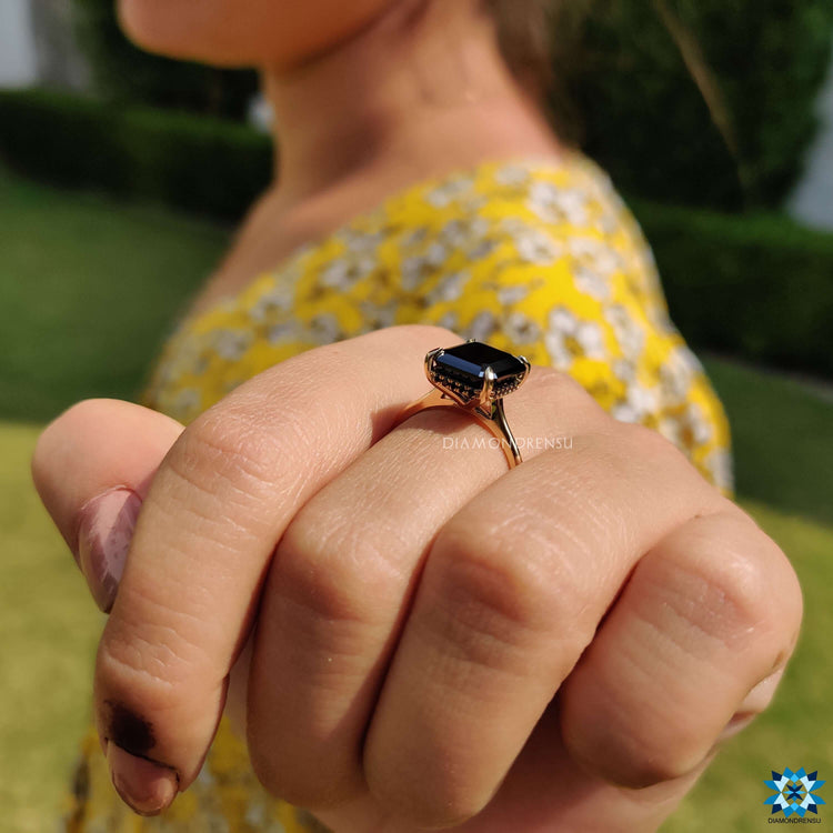 Handmade black moissanite solitaire ring.