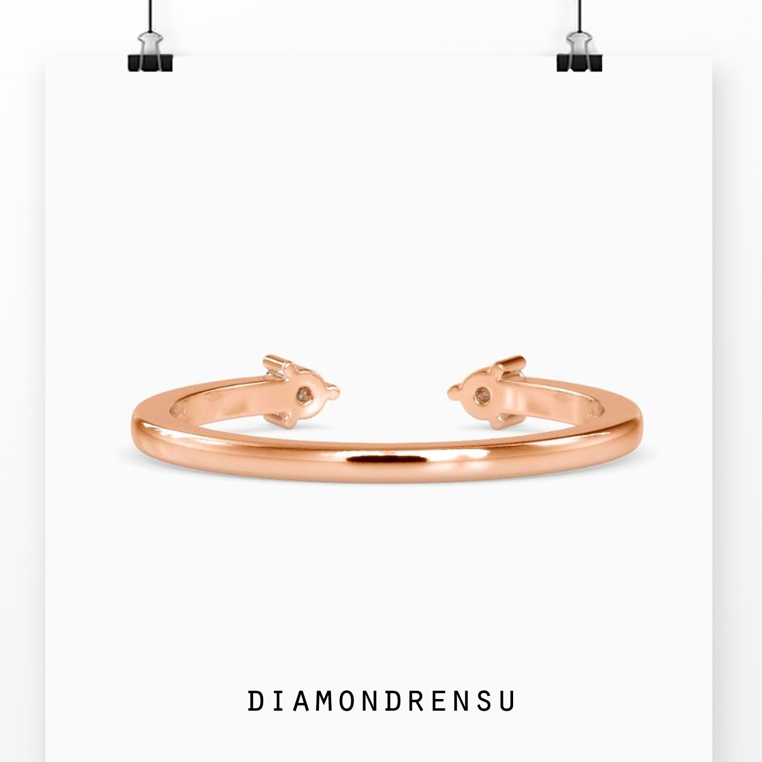 Simple white gold open gap wedding band with diamonds.