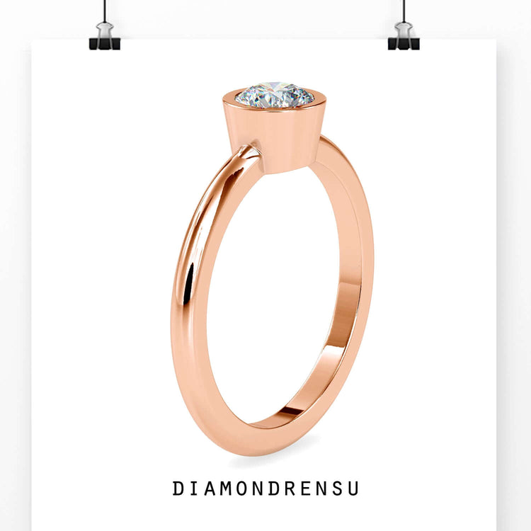 Diamondrensu UK engagement ring with custom bezel solitaire style.