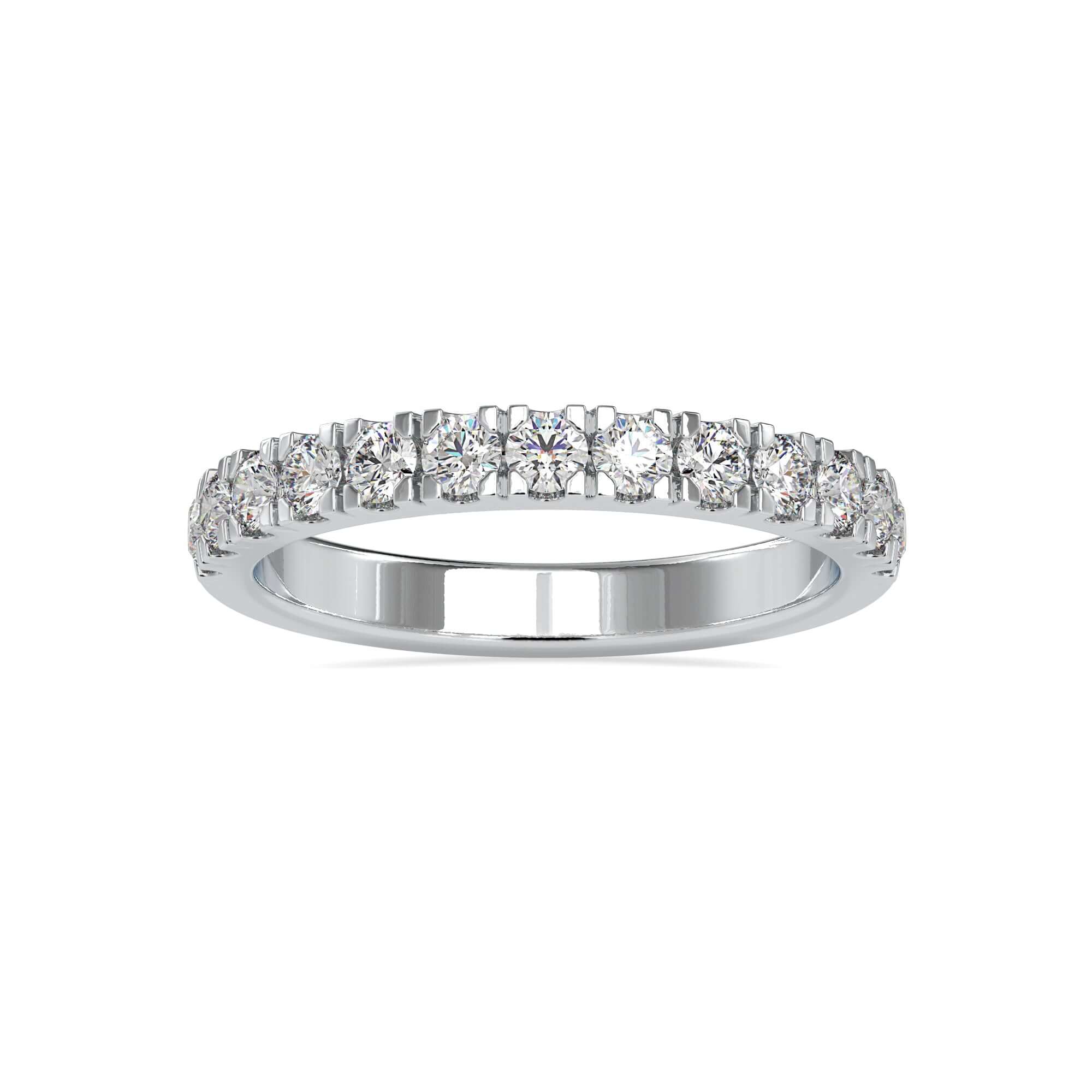 Lab grown diamond wedding band in white gold.