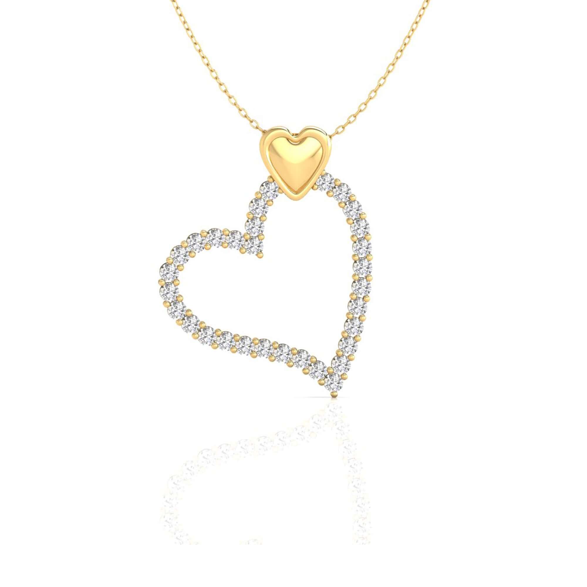 Yellow gold pendant with double heart and diamond centre.
