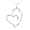Heart pendant with round cut diamond in shared prong setting.