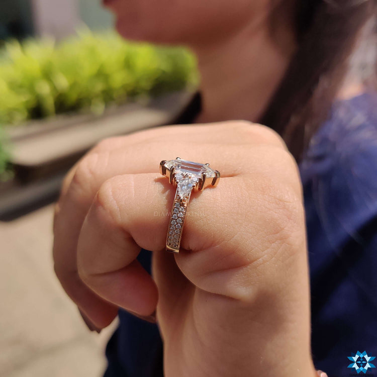 Handmade moissanite ring with prong setting.