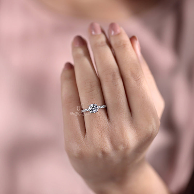 Brilliant pave engagement ring with sparkling diamonds in a classic style.