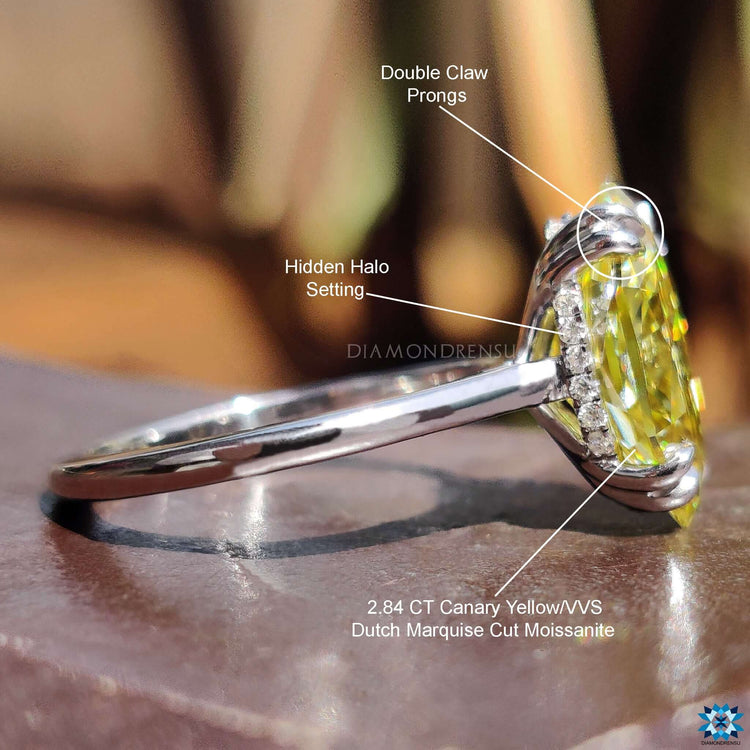 Custom engagement ring in a unique marquise shape.