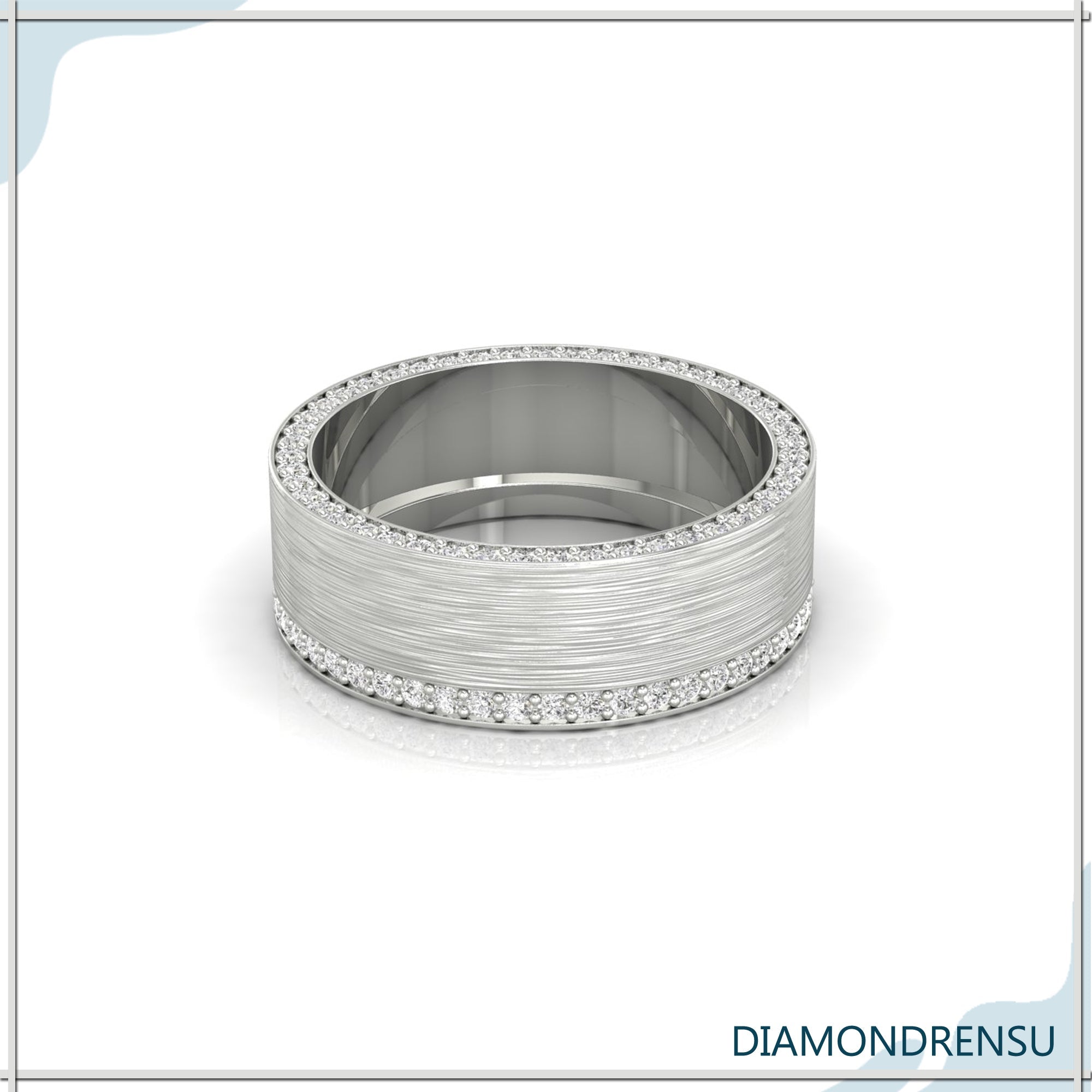 Channel set diamond band with brushed finish band for men.