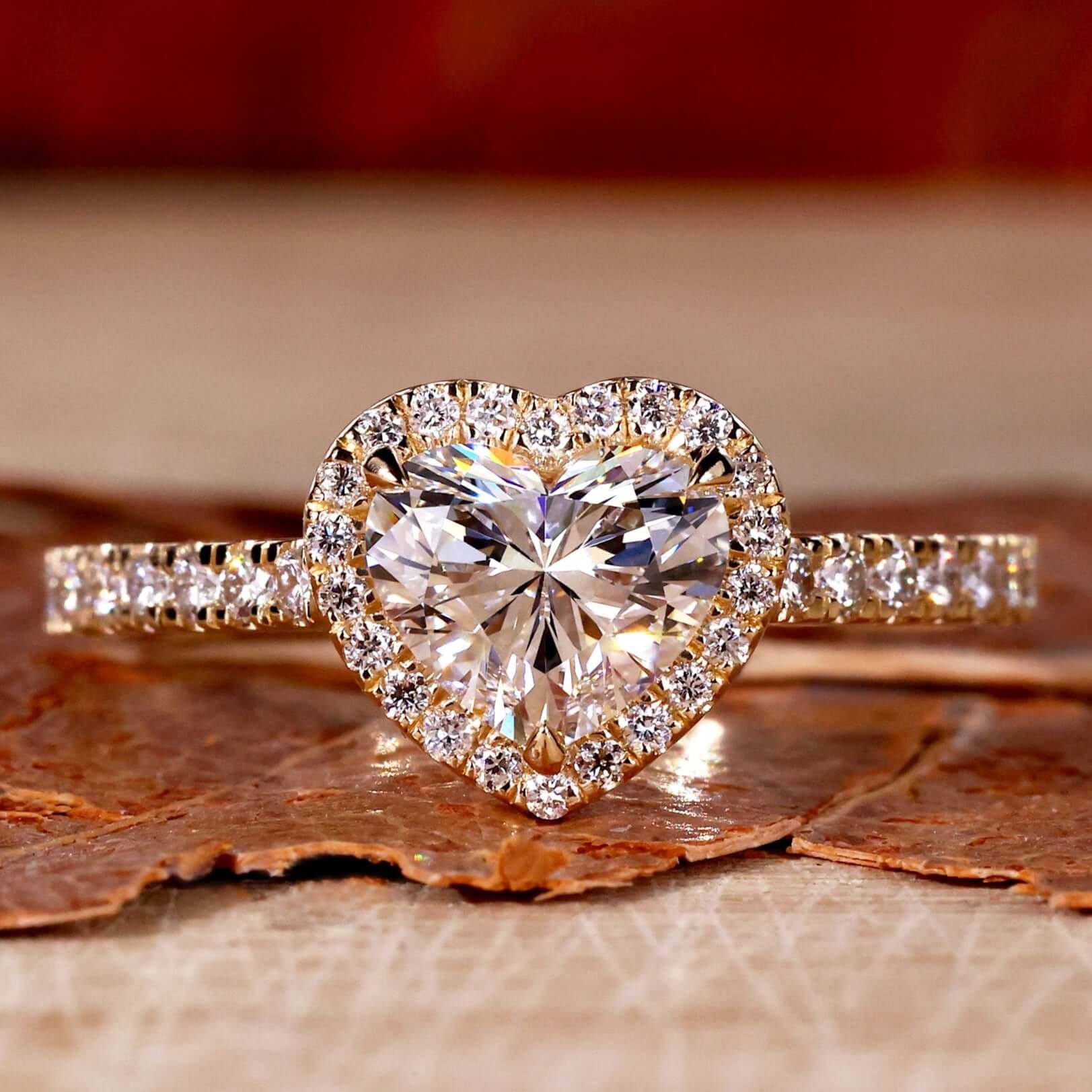 Heart Shaped Diamond Ring Classic Pave Setting Style - Main Image