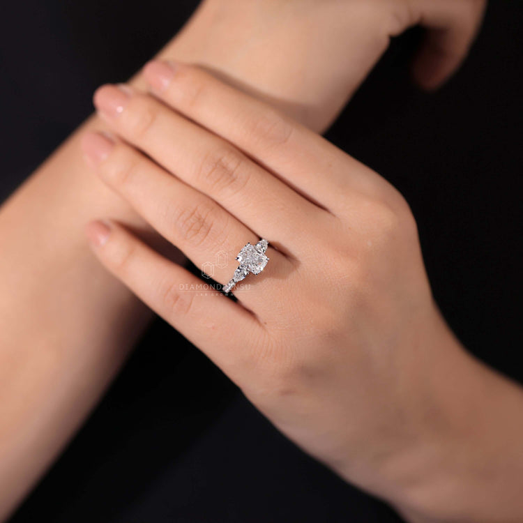 Engagement ring with pave band and handmade jewellery details