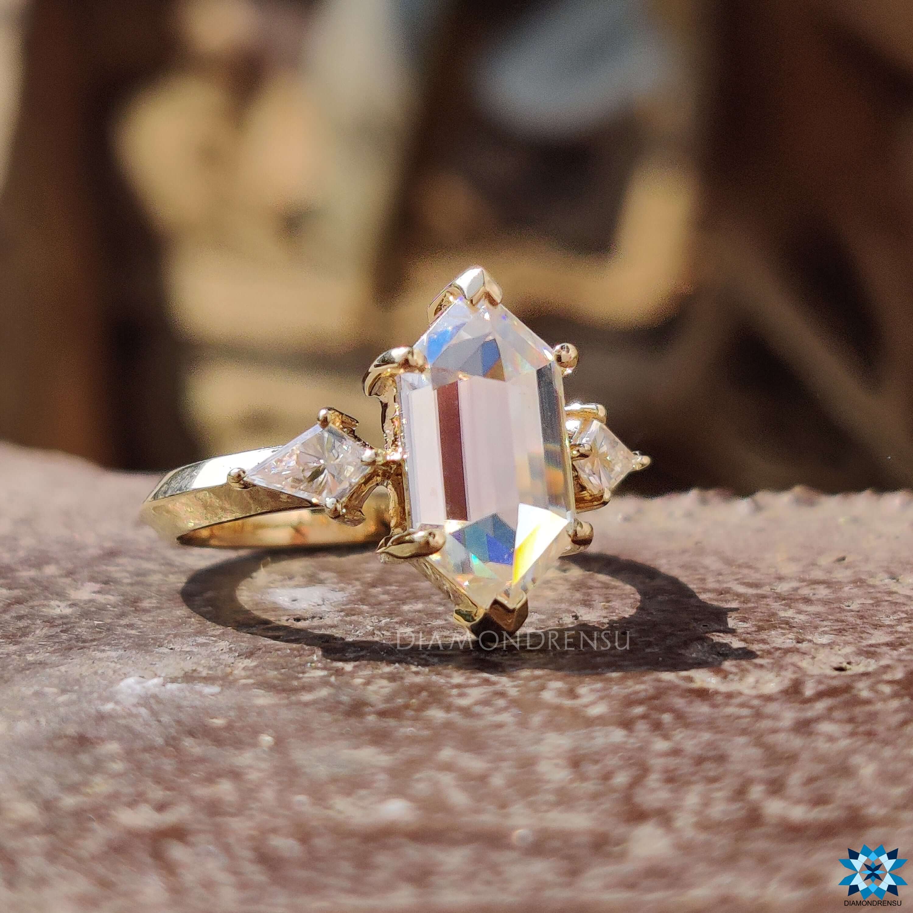 V shaped prong setting for secure stone placement.