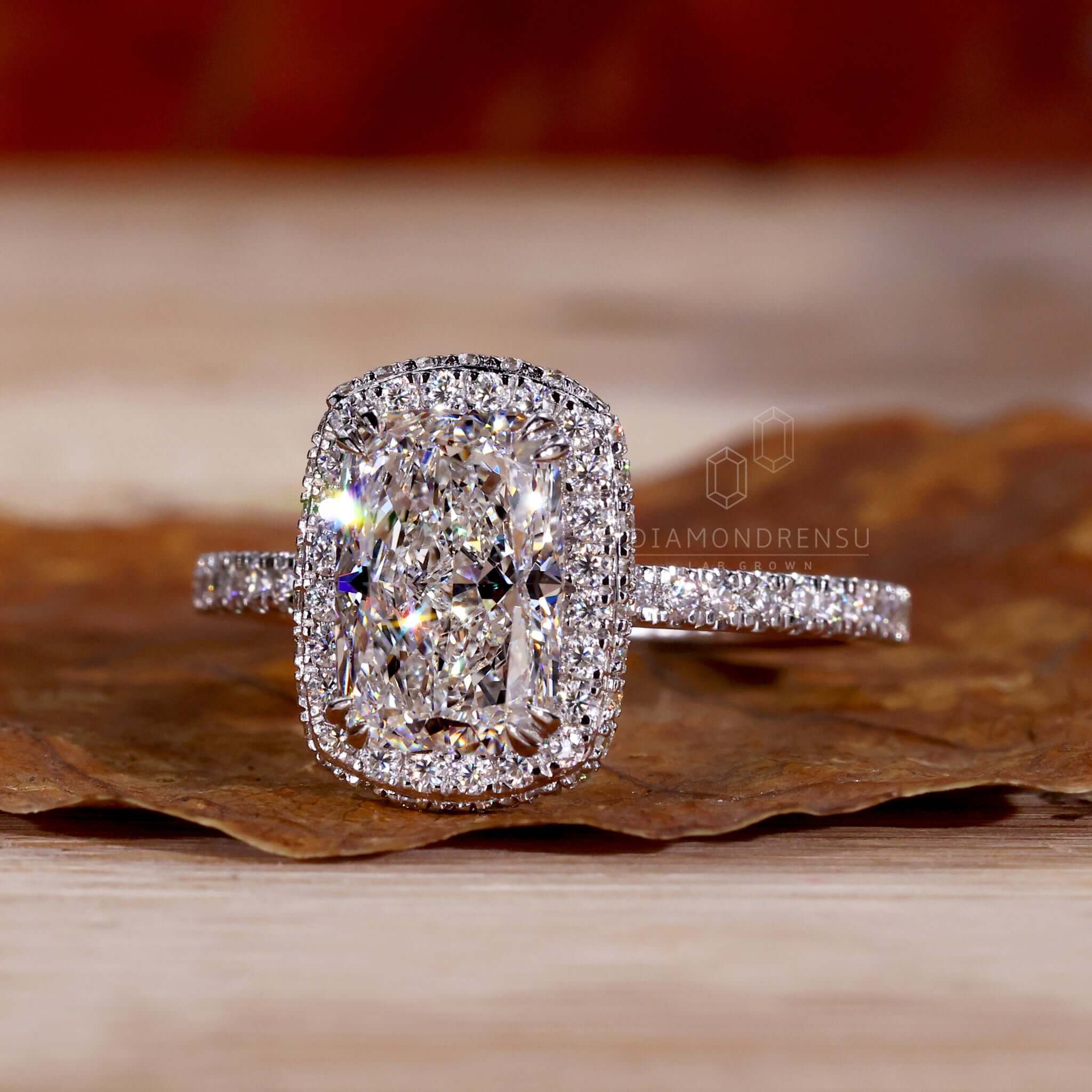 Halo ring with double halo setting crafted in handmade jewelry for a unique engagement ring.