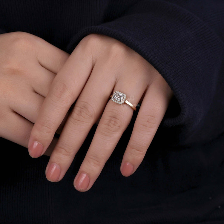 Round halo ring ring for added sparkle and classic charm.