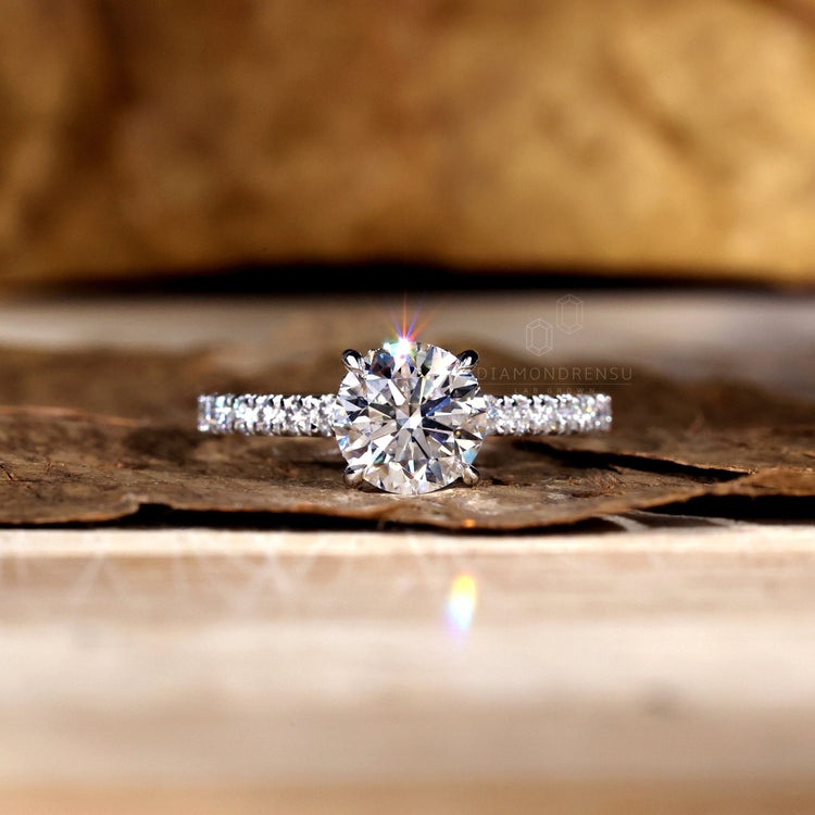 White gold hidden halo engagement ring with a breathtaking shine.
