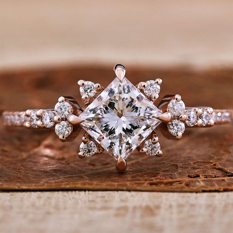 Unique engagement ring with princess cut diamond, perfect for modern brides looking for timeless elegance.