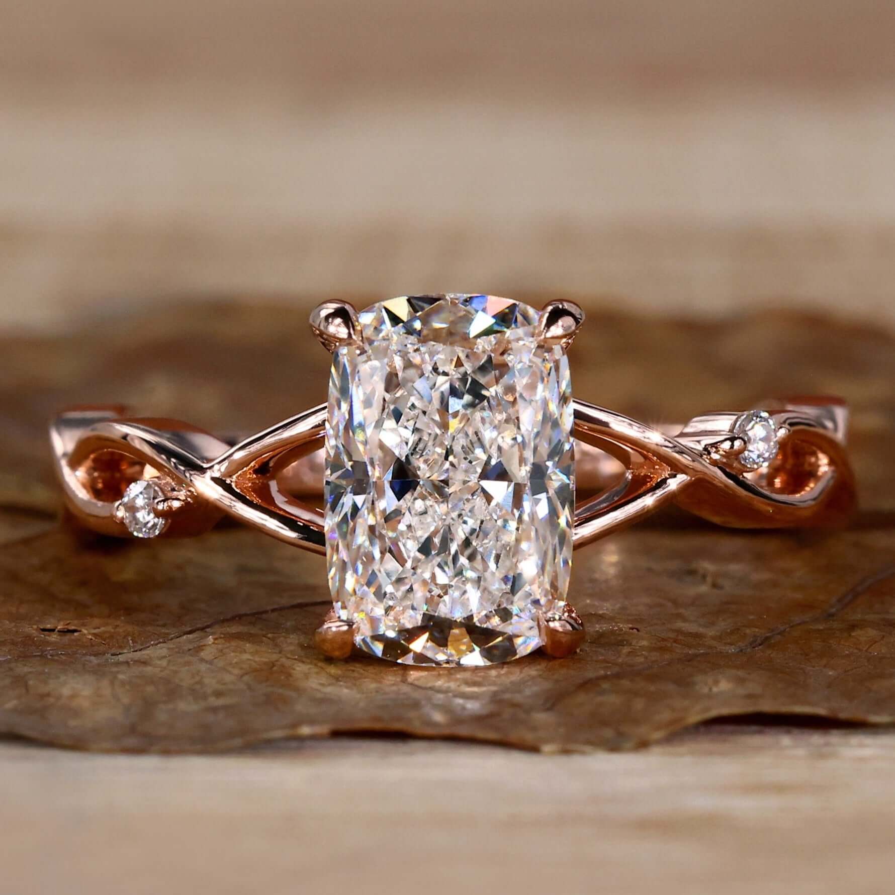 Elongated cushion engagement ring with a timeless design.
