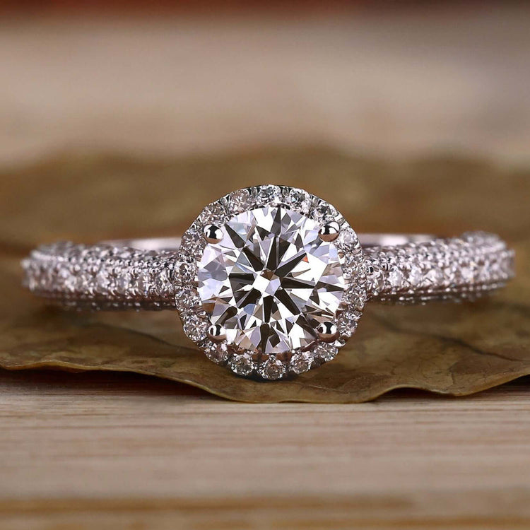 Pave Diamond Ring with a stunning three-row pave setting design.
