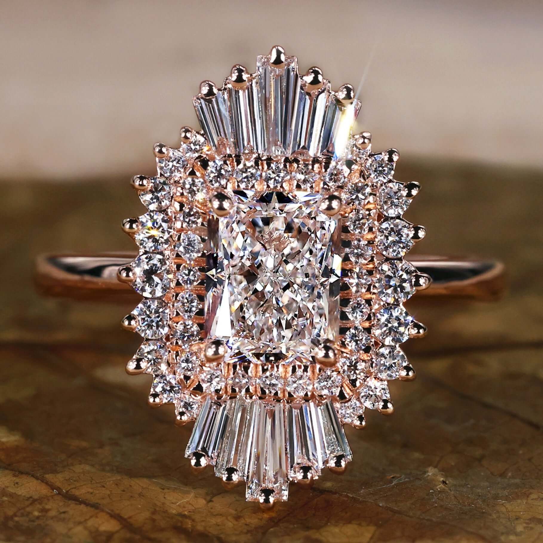 Radiant engagement ring with a classic 4 prong diamond setting