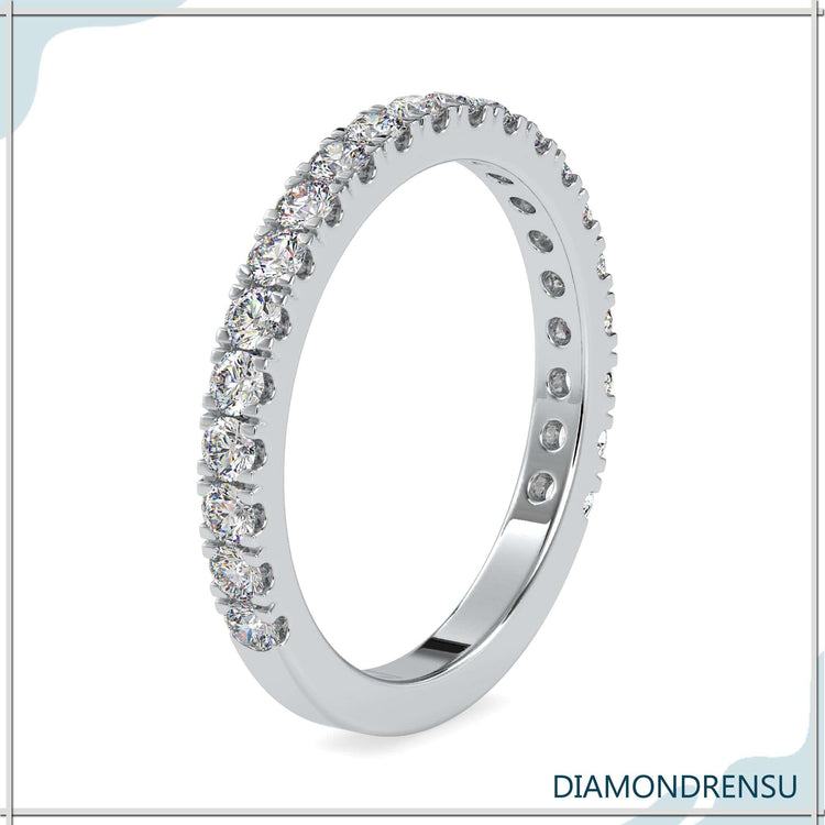 Lab grown diamond wedding band crafted in white gold.