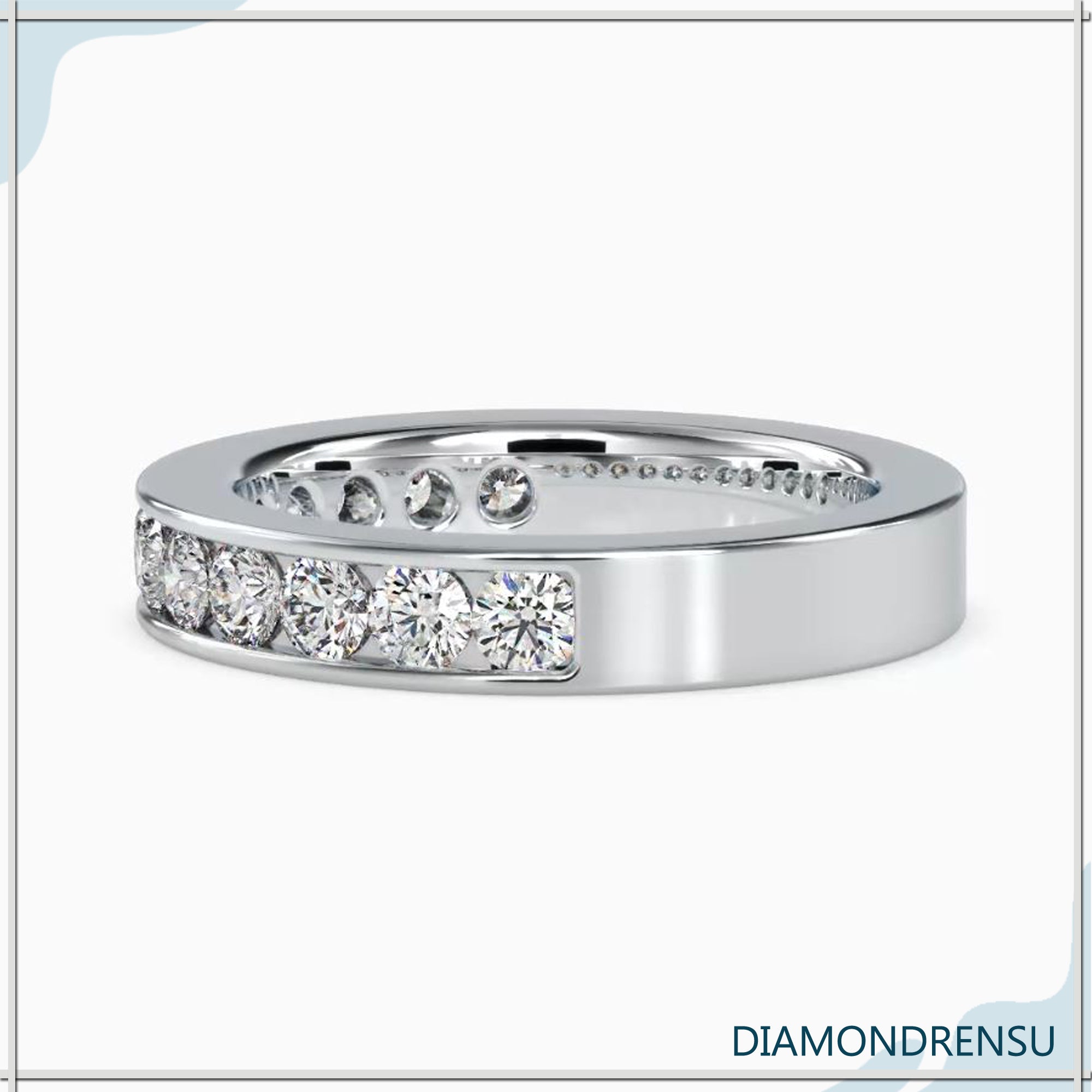 Semi eternity lab grown diamond band in white gold.