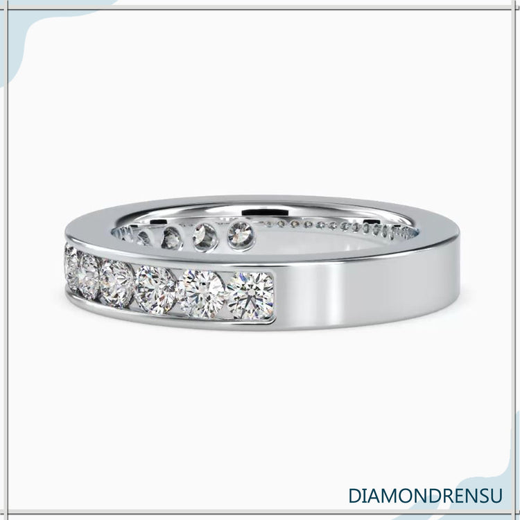 Semi eternity lab grown diamond band in white gold.