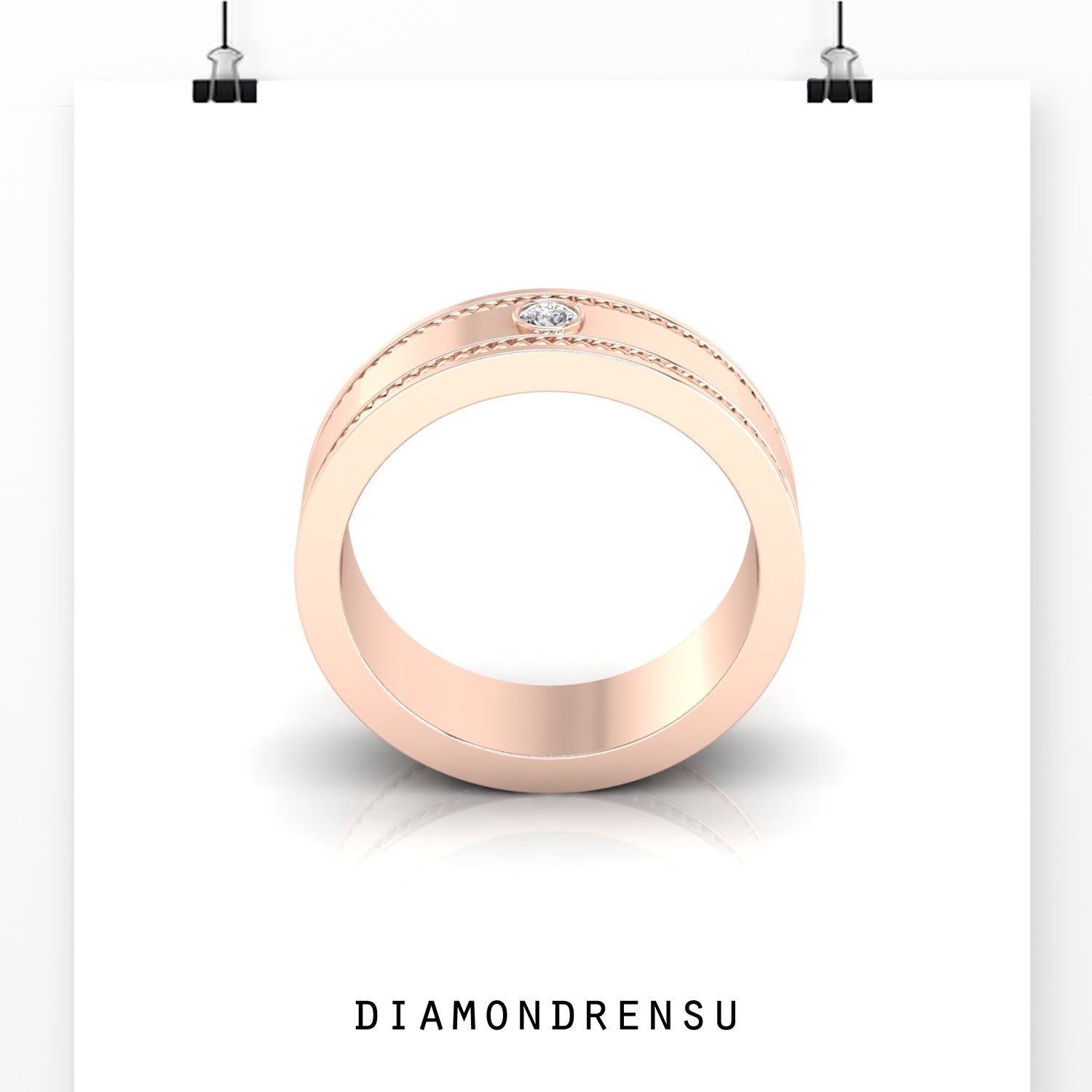 Single diamond wedding band UK with rope detail gold band UK.