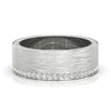 Mens pave wedding band in white gold with brushed finish band.