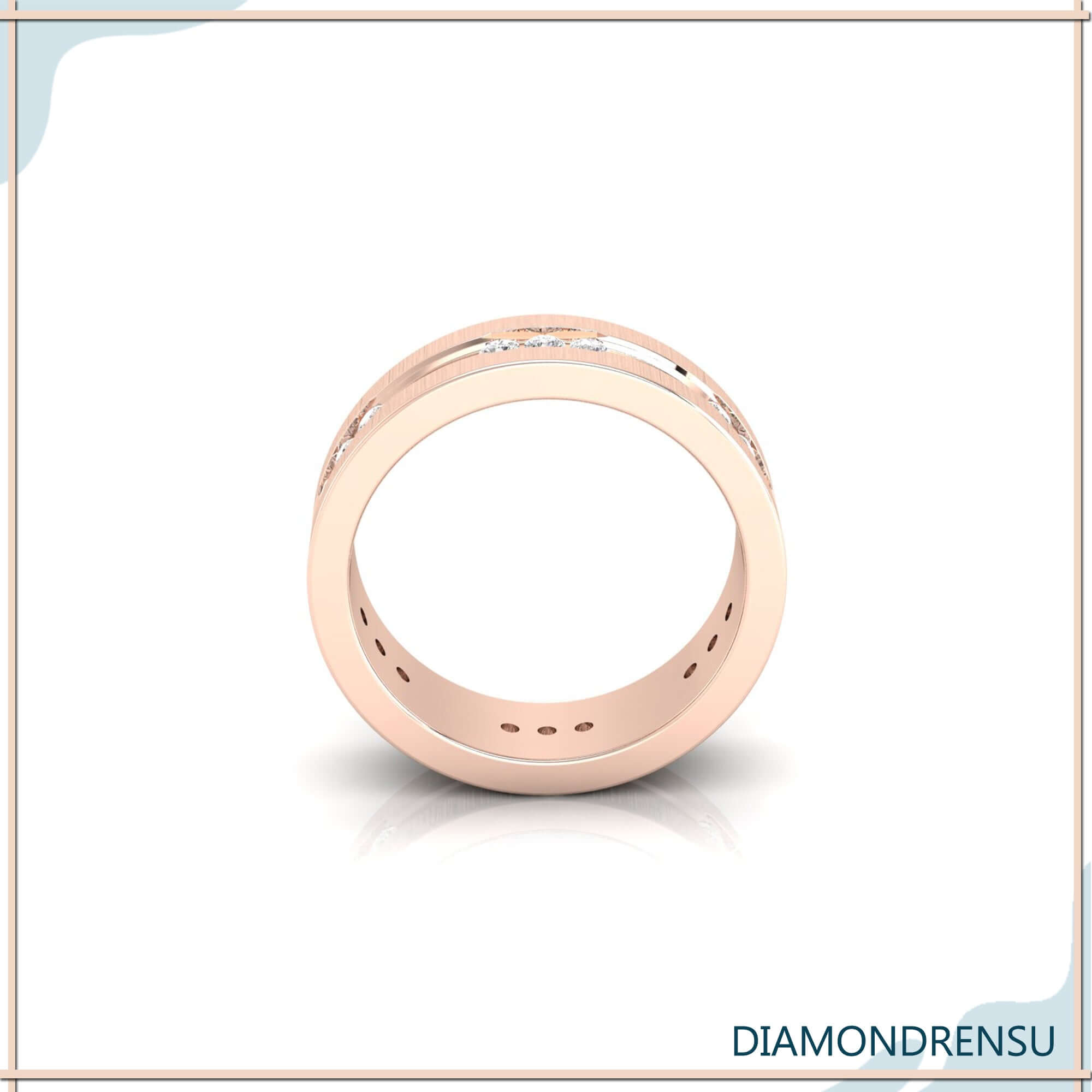 Mens wedding band ring with three lab grown diamond band design.
