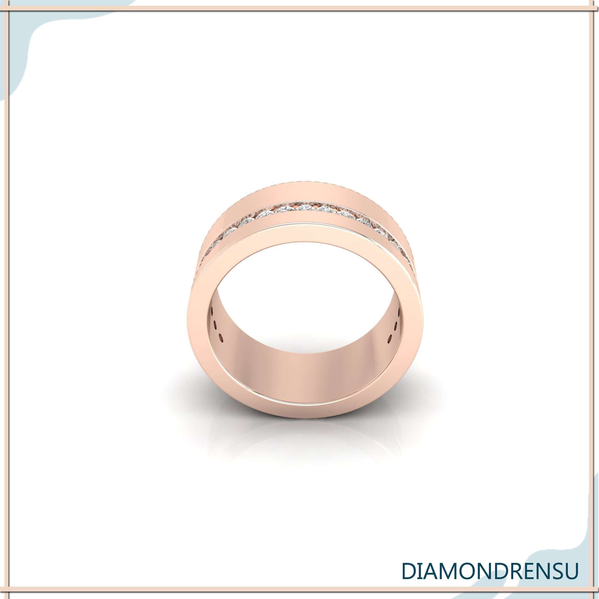 Buy mens wedding ring with bold diamond bands for weddings in yellow gold.
