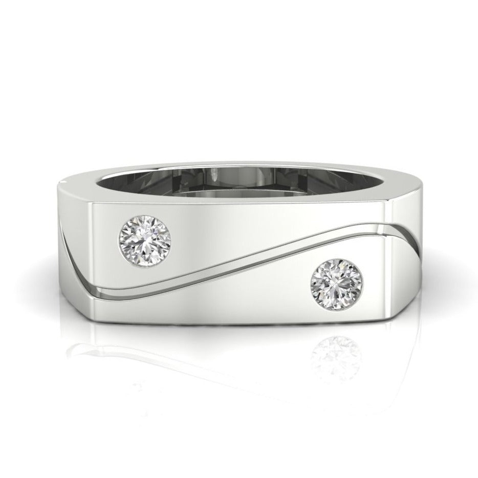 Men's diamond wedding ring with wave design in sterling gold.