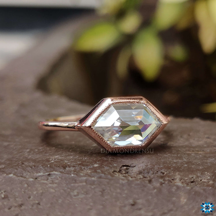 Rose cut ring bezel ring rose gold engagement ring