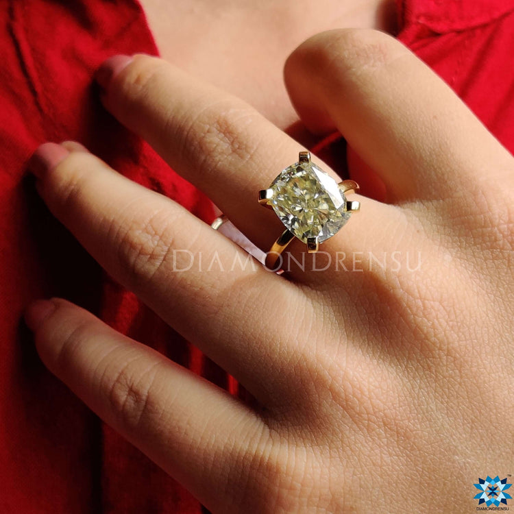 Cushion Cut Moissanite Ring with brilliance.