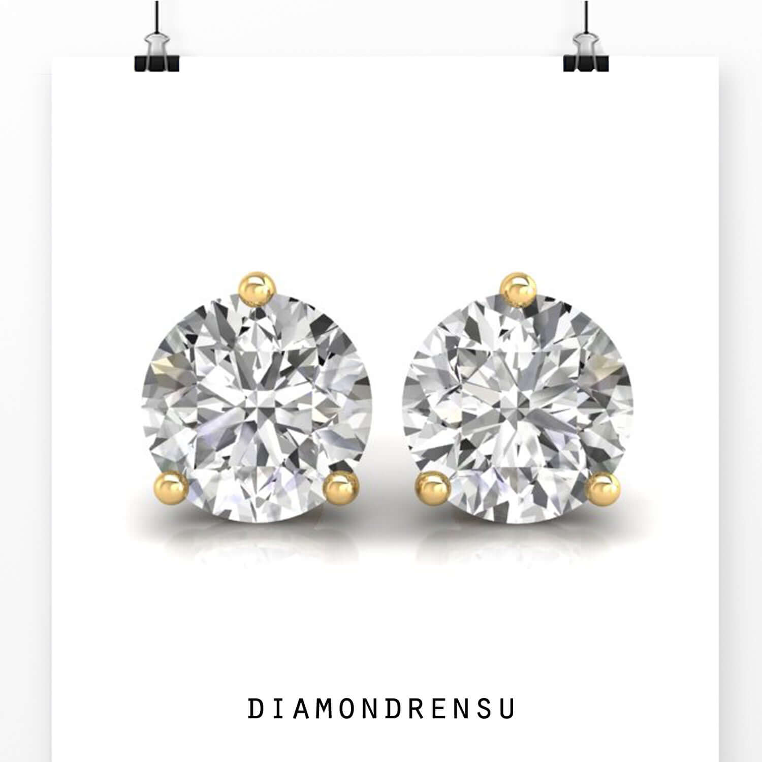 Rose gold round diamond stud earrings with classic 3 prong setting.