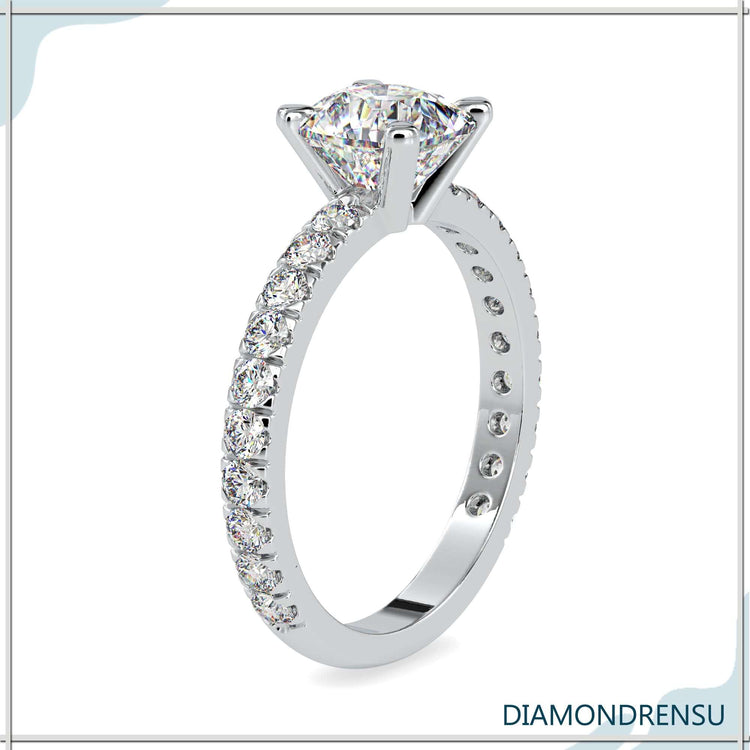 Round cut pave band set in rose gold finish.