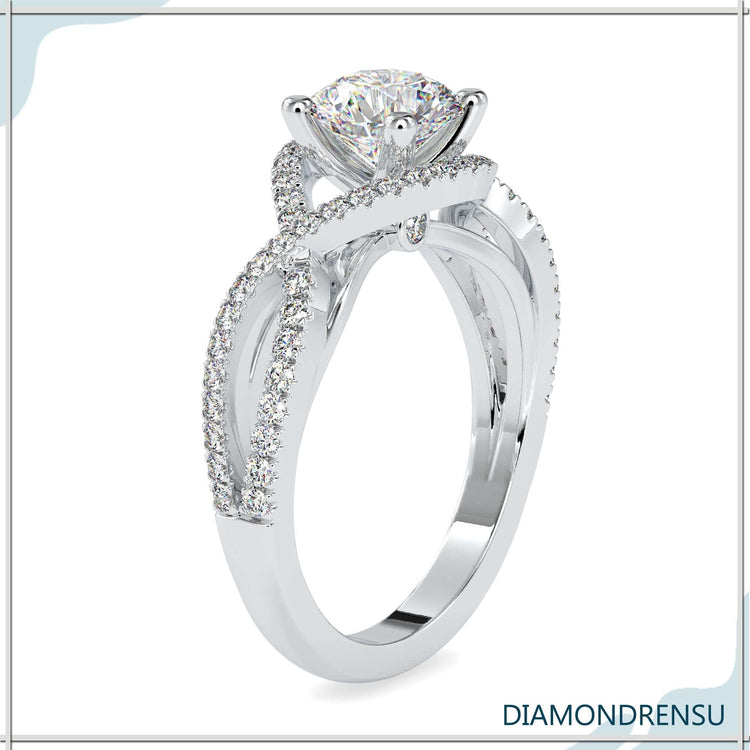 Rose gold ring created with a round cut diamond at the centre.
