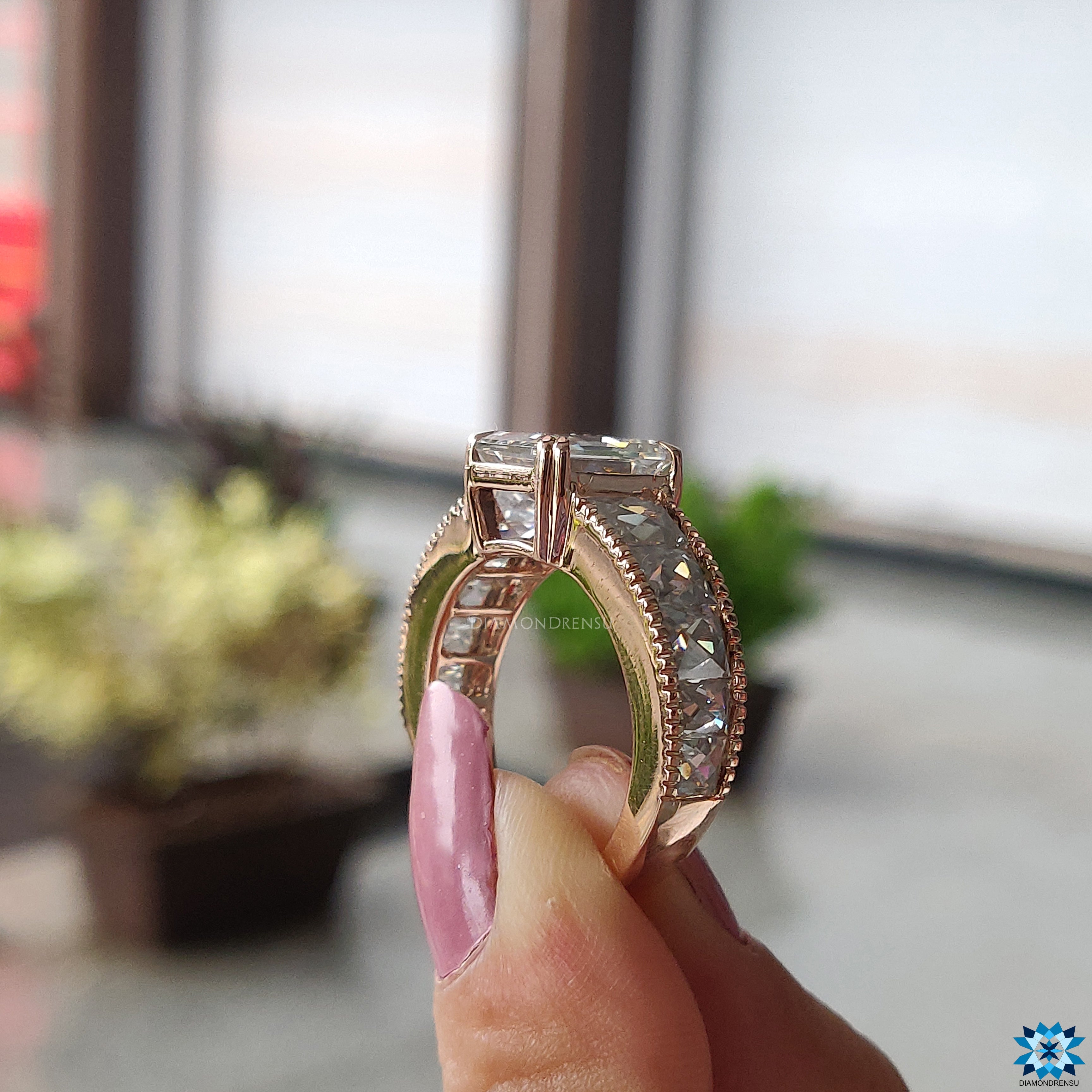 French cut moissanite channel set ring.
