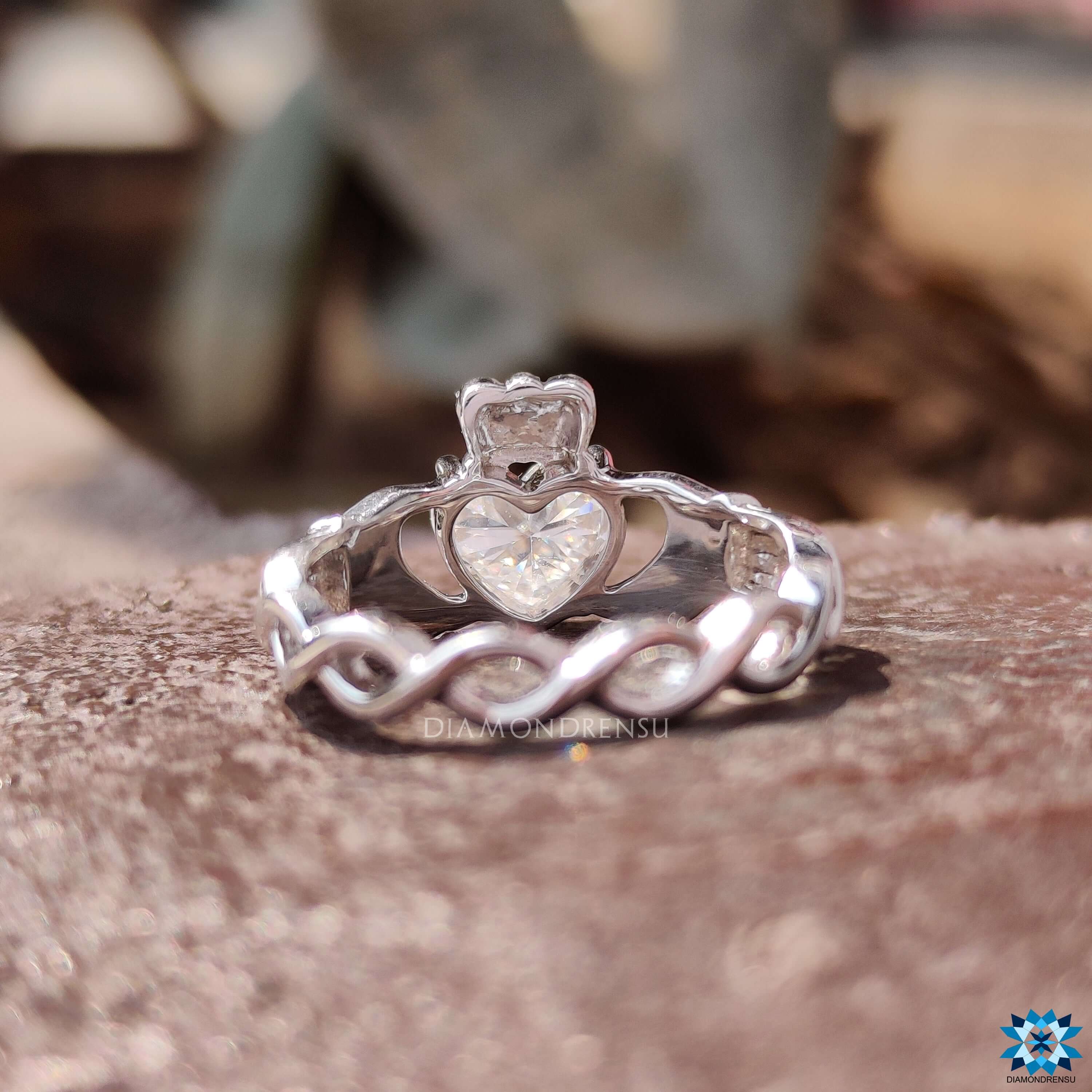 Custom engagement ring featuring Claddagh design.