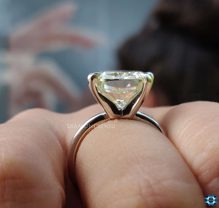 Moissanite ring, cushion cut engagement ring, diamondrensu UK engagement ring