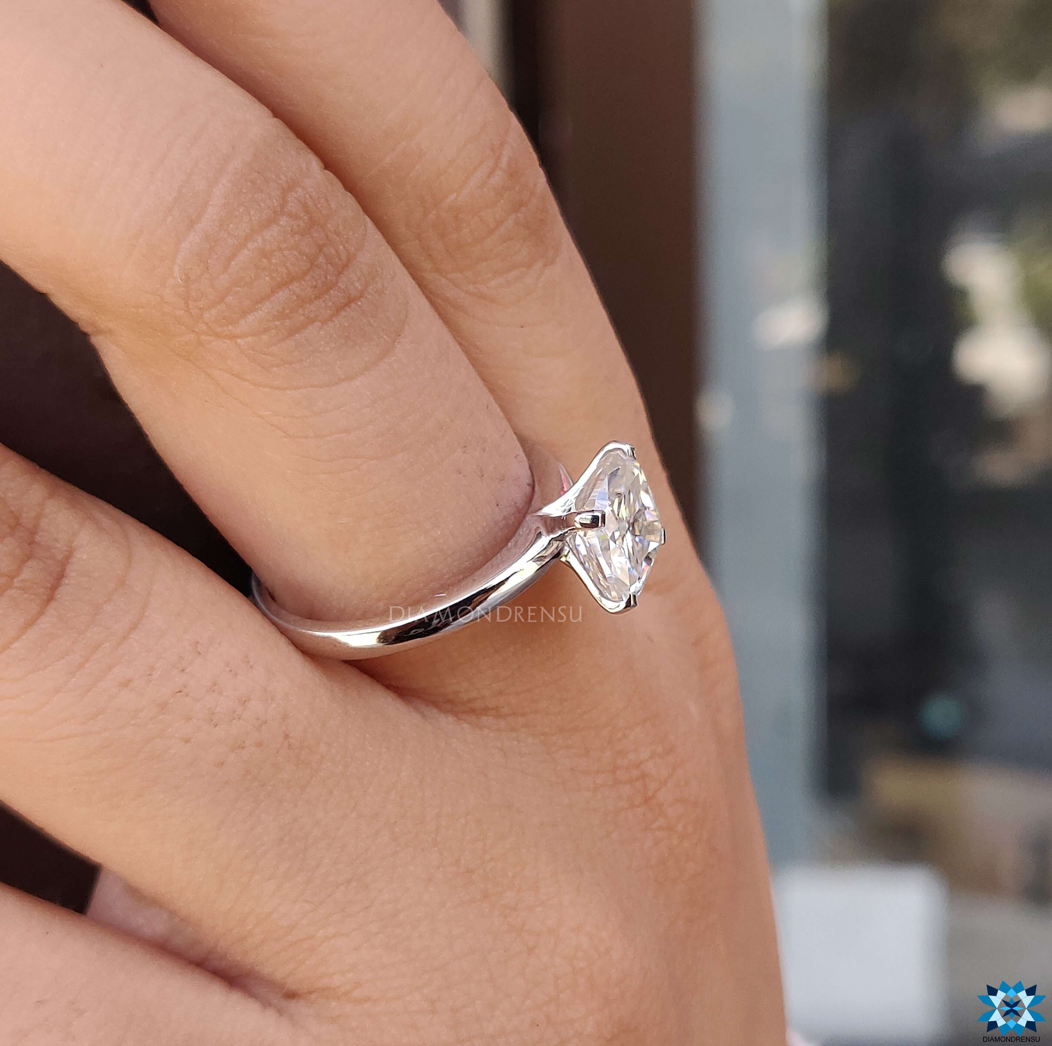Moissanite for engagement ring, cushion cut engagement ring, diamondrensu UK ring, handmade jewellery.