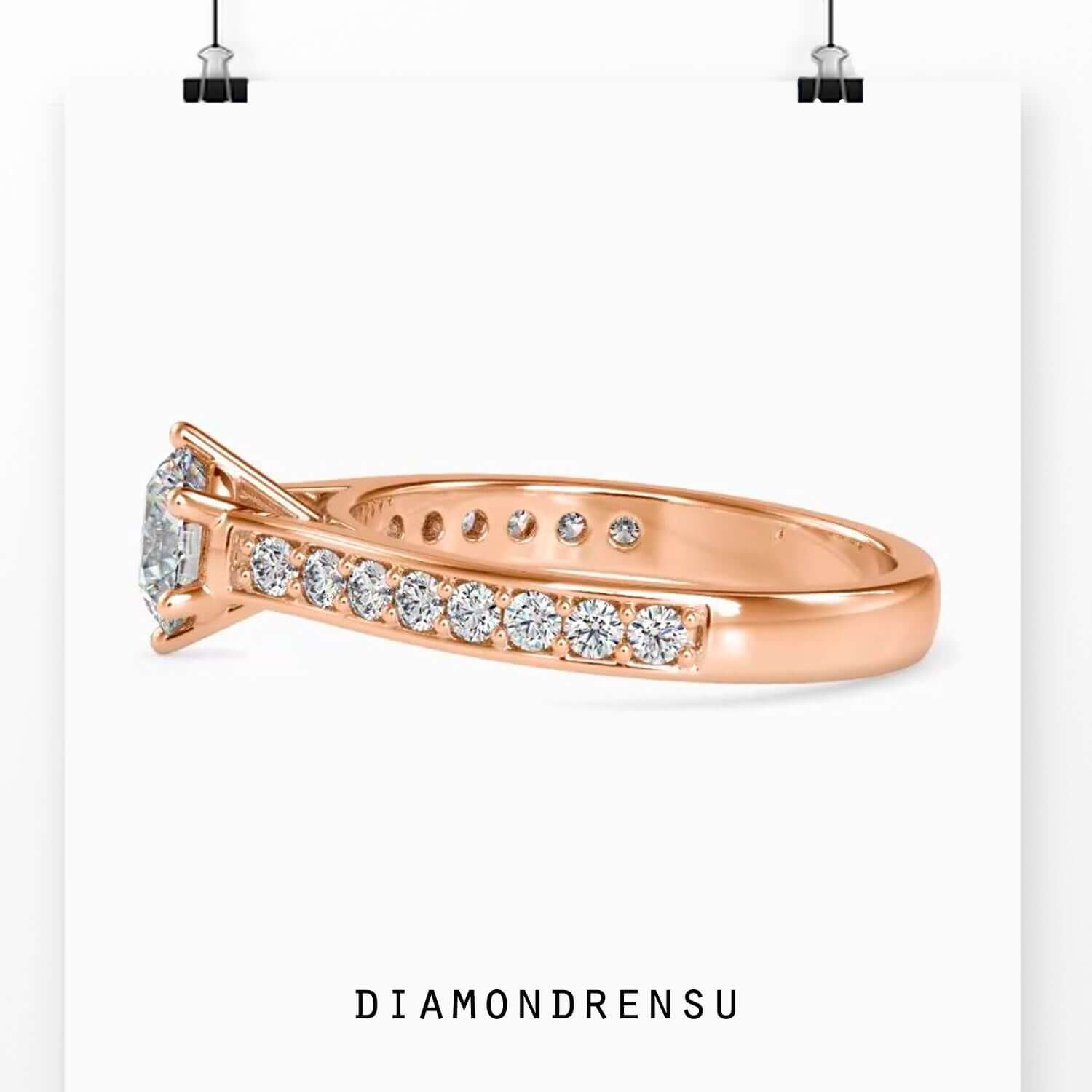 Custom engagement ring with lab grown diamond and round cut.