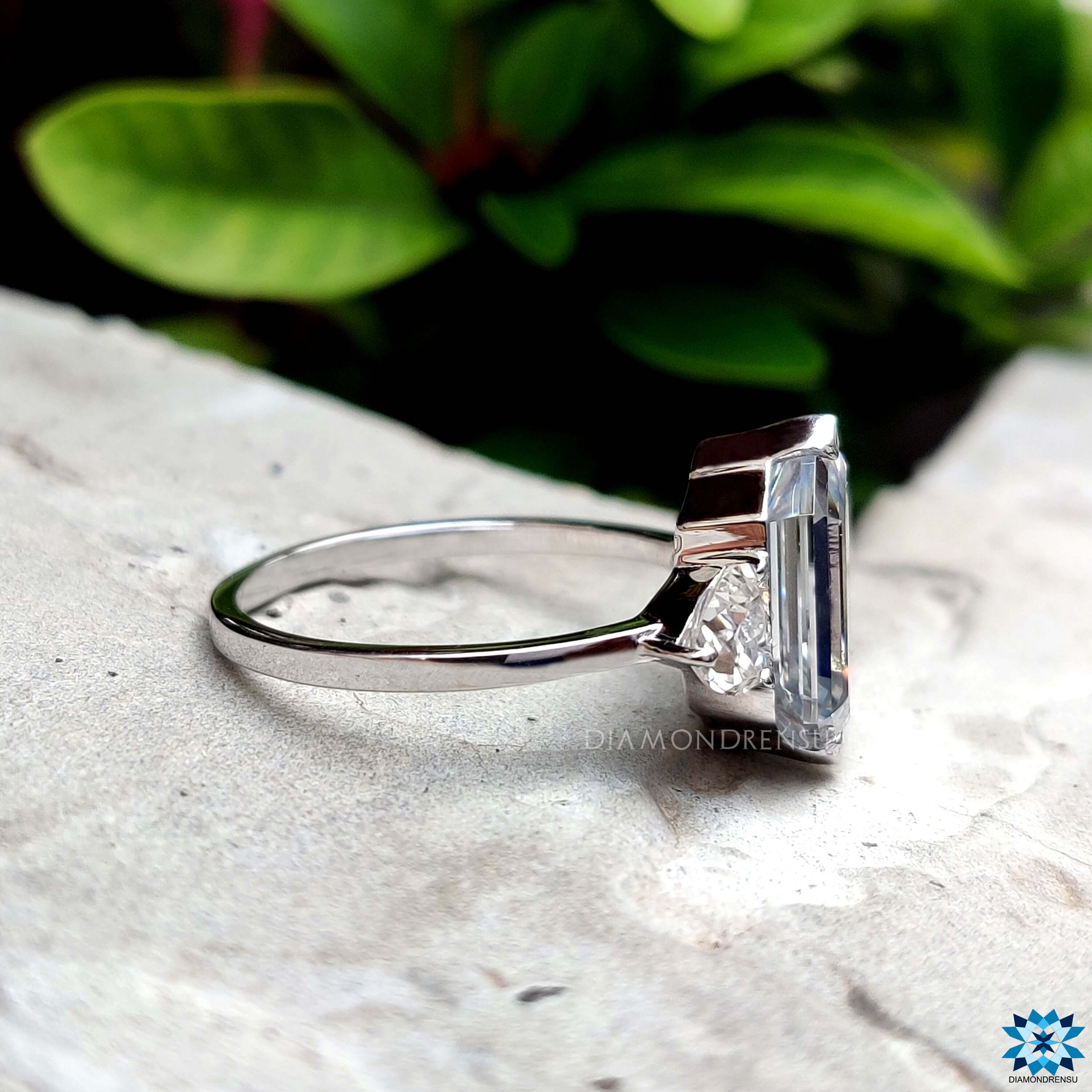 Custom handmade hexagon engagement ring in white gold.