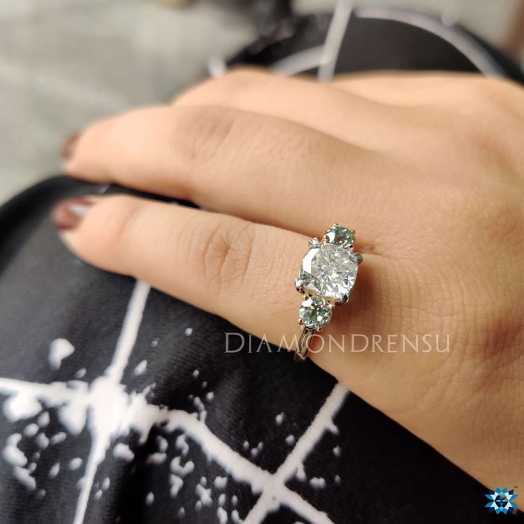 Double Claw Prong 2 Round Cut Moissanite 3 stone engagement ring Rosle Gold Engagement Ring Buy engagement ring