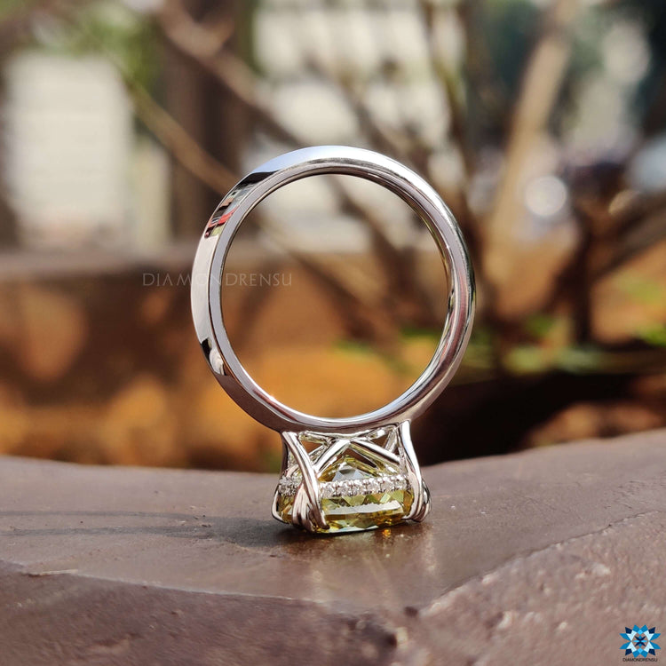 Hidden halo moissanite ring in white gold setting.