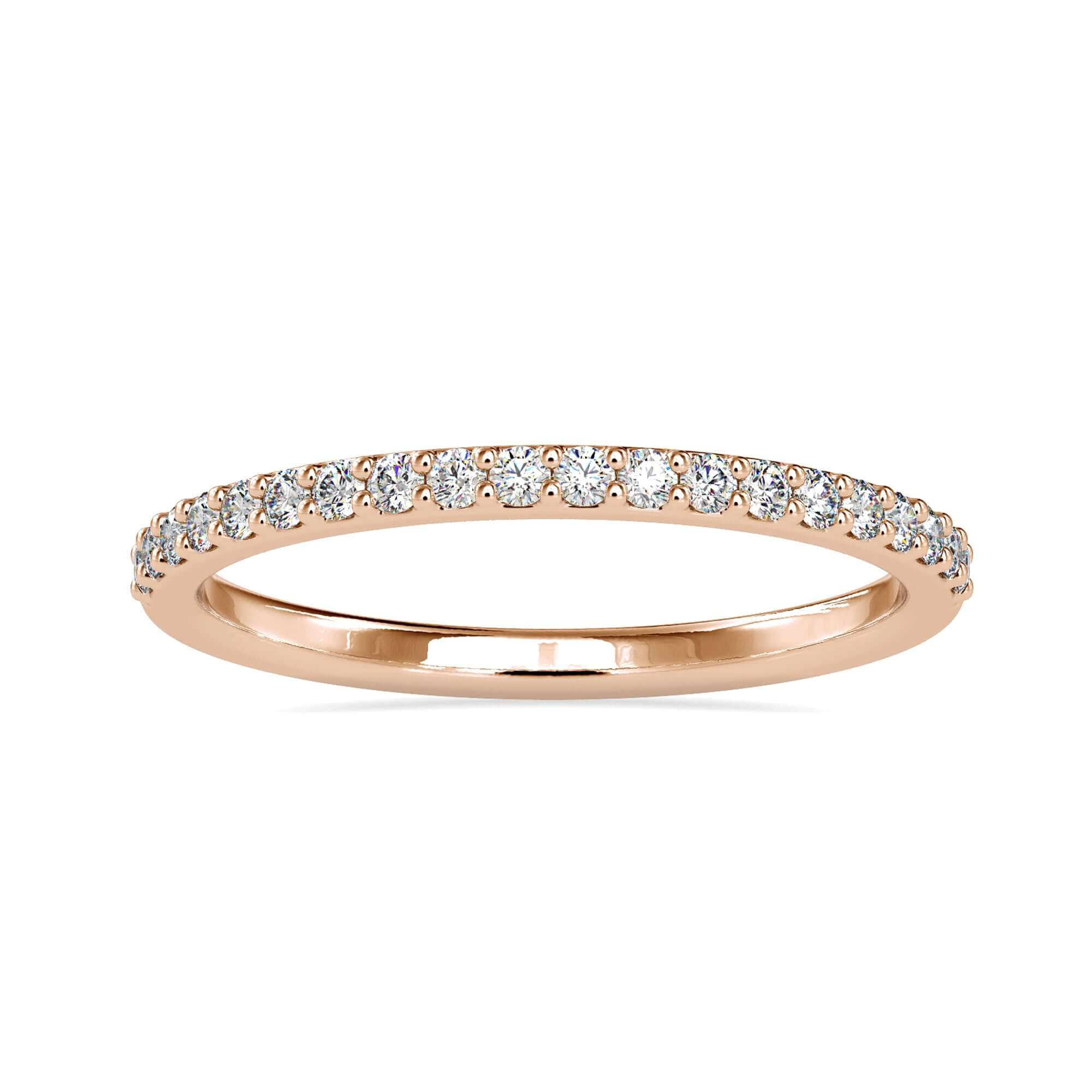 Half eternity lab diamond band in rose gold finish.
