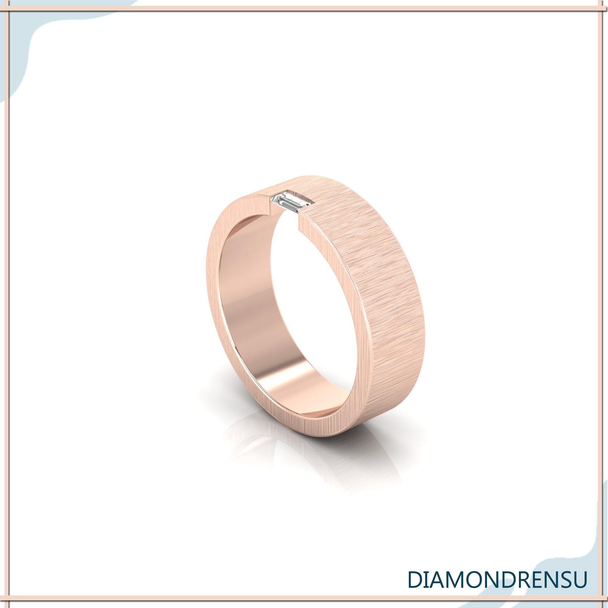 Brush finish white gold band with baguette cut wedding band style.